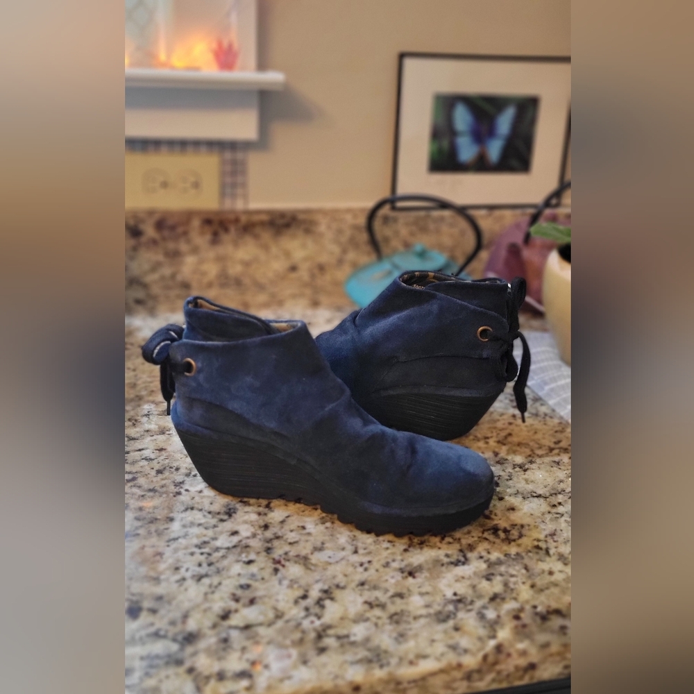 Fly London Blue Suede Wedge Ankle Boots